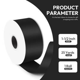 Quhora 1-1/2" x 25 Yards Double Faced Satin Ribbon - Black Silk Ribbon with Spool - Ideal for Gift Wrapping, Floral Bouquets, Crafts, Wedding Party Decorations, Christmas and Sewing Projects
