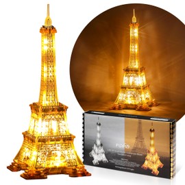 FUNPOLA LED 3D Puzzle Eiffel Tower Building Model - 3D Architecture Building Model - Landmark of Paris at Night - 3D Acrylic Puzzle Décor Lamp DIY Ornament Nightlight(Standard,Gold)