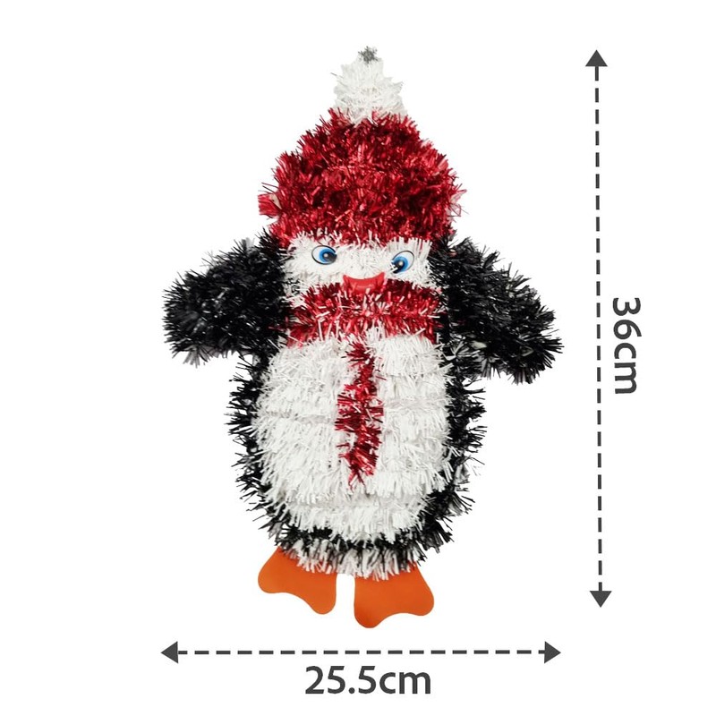 schone Christmas Tinsel Wall Plaque with Penguin – 33cm Holiday