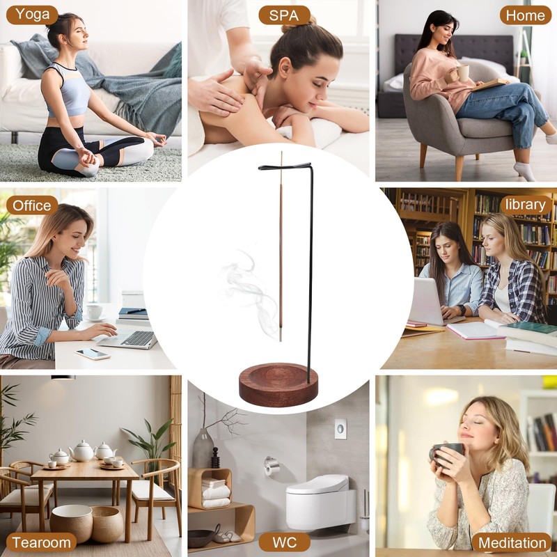 Upside Down Incense Holder with Ash Catcher for Sticks, Wooden
