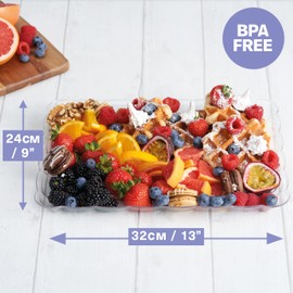 MATANA 18 Large Rectangular Serving Platters, 32x24cm - Clear Plastic Trays for Food Serving, Catering, Parties, Weddings, Birthdays - Sturdy & Reusable Snack, Sandwich, & Buffet Trays