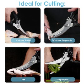Heavy Duty Poultry Shears - Sharp Home Cooking Kitchen Scissor with Safety Lock & Hang Hole, Stainless Steel with Anti-Slip Handle for Cutting Food, Chicken, Bone, Meat, Fish, Vegetable, Herb