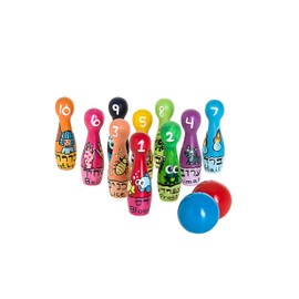 Copa Judaica Ten Little Wooden Bowling pins plagues for Passover- Each of The Ten pins symbolizes one of The plagues- Two Sturdy Wooden Bowling Balls -Handcrafted and Handpainted