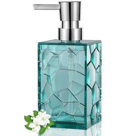 Hand Soap Dispenser, Clear Acrylic Plastic Liquid Pump Bottles Refillable Lotion Dispenser for Bathroom Decor Kitchen College Dorm, Teal