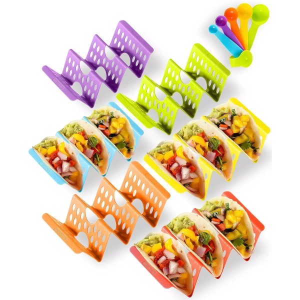 Branded Set of 6 Premium Large Taco Holder Stand, Colorful