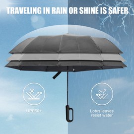 Ring Buckle Umbrella,Compact Folding Travel Umbrella for Rain & Sun, Automatic Open Close,10 Ribs, Portable Umbrellas for Men and Women (Black, 27")