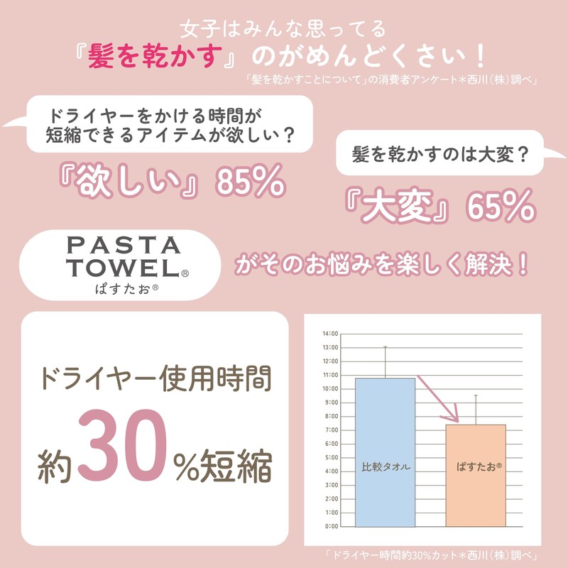 Nishikawa【西川】 Pastao Hair-Drying Towel, Lavender, 23.6 x 17.7 inches (60