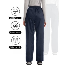 iCreek Women's Rain Pants Waterproof Zipper Pocket Windproof Hiking Pants Lightweight Over Pants Outdoor for Fishing, Rainy (Navy Blue, Small/33 Inseam)