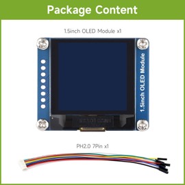 Waveshare 1.5inch OLED Display Module 128x128 Pixels 16-bit Grey Level with Embedded Controller Communicating via SPI or I2C Interface.