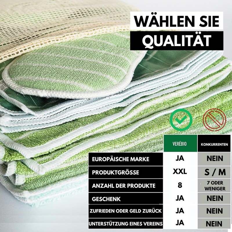 11 Bamboo Microfibre Cloths XXL, Washable Sponges + Bag, Premium