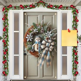 Tomhong Christmas Door Cover Banner Hanging Decoration 71x35 Inch Snowman and Pinecone Design for Winter Holiday Party Outdoor Indoor Home Display