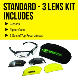 SSP Eyewear Top Focal AST Tactical Safety Glasses Kit, 3 HD A-Eye NVR/fog Upper Bifocal Lenses, 1.25 Magnifaction