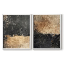 Renditions Gallery Set of 2 Peel & Stick Framed Prints, Mid Century Abstract Wall Art, Shiny Rustic Gradient Wall Decor, Re-Stickable - Ready to Hang - 8"x10" - White Frame LT591