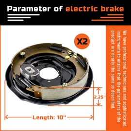 AuraWINS 10" x 2-1/4" Electric Trailer Brake Assembly for 3500 lbs,4 Hole-Mounting for Brake System Part Replacement 1 Right and 1 Left