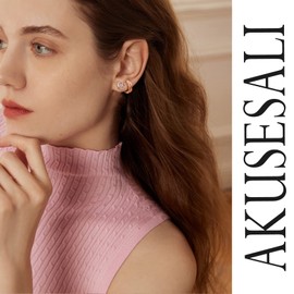 925 Silver Stud Earrings, 4 Pairs of Earrings 925 Silver Hoop Earrings with Cubic Zirconia, Small Sleeping Cartilage Stud Earrings Set for Women Girls, Sterling Silver