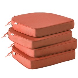 IPYNBAP Outdoor Chair Cushions Set of 4，Waterproof Outdoor Seat Cushions for Patio Furniture，Patio Chair Cushions with Ties, Round Corner Outdoor Chair Pads for Garden, 19" x 19" x 3", Spice