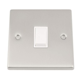 Intermediate Switch 1 Gang - Satin Matt Chrome - Square - White Insert Plastic Switch - 10 Amp Single 1 Gang