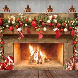 Hnzwbxg 7x5ft Christmas Photography Backdrops Christmas Fireplace Decoration Background Family Party Birthday Baby Shower Decoration Photo Booth Props ZW031