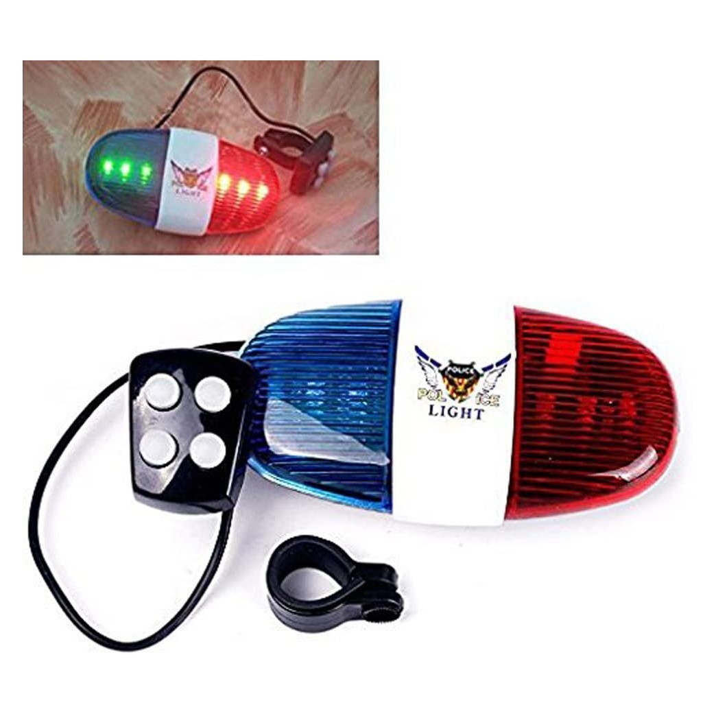 Durable Plastic 4-Tone Whistle Red and Blue Police Light Lamp Electric Horn for Bicycle