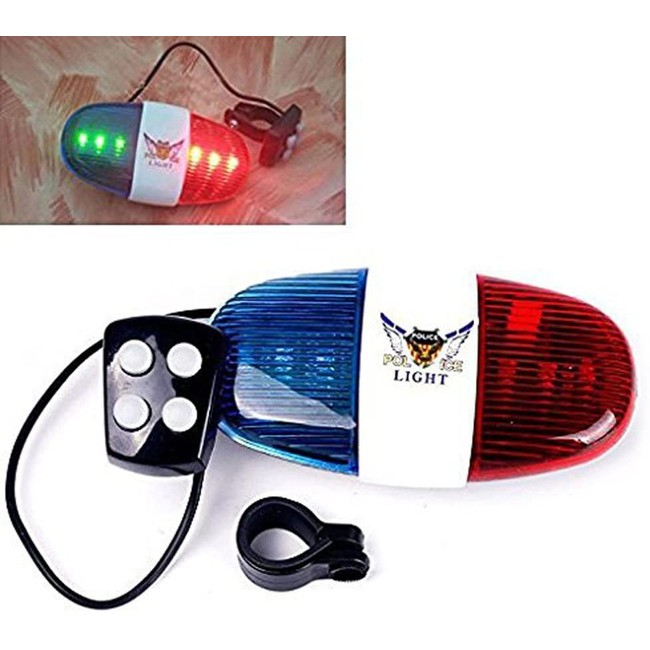 Durable Plastic 4-Tone Whistle Red and Blue Police Light Lamp Electric Horn for Bicycle