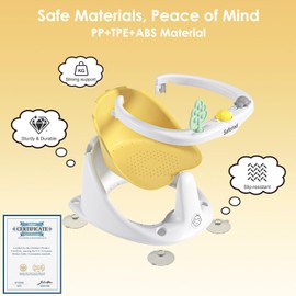 Baby Bath Seat with Suction Cups, Non-Slip Toddler Safety Bath Tub Chair with Soft Cushion, Lightweight & Easy to Clean Sit Up Bath Seat for Baby Bathing (6 to 18 Months), Yellow