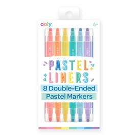 Ooly Ooly Pastel Liner Dual Tip Markers - Easter Activities for Kids, Set of 8 Water Based Colors, 5.0mm Chisel and 3.0 Liner Tip on Each Marker for Kids, Double Ended Markers - Chisel/Liner Tips