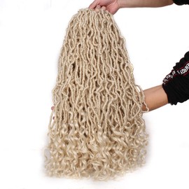 Leeven 24 Inch Blonde New Faux Locs Crochet Hair With Curly Ends for Women 7 Packs Synthetic Goddess Soft Locs Braiding Hair 12 Strands/Pack 613 Color Curly Wavy Pre-Looped Goddess Locs Braids Hair