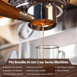 54mm Bottomless Portafilter - with Stainless Steel Filter Basket, Compatible with Breville Barista Pro, Bambino Plus, Barista Express Impress, Infuser, Barista Touch, Duo-Temp Pro & Bambino(Brown)