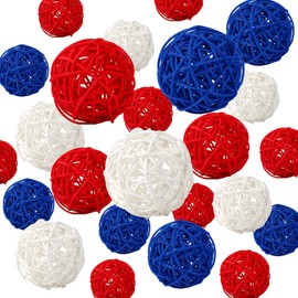 SANNIX 40PCS 4th of July Vase Filler Red White and Blue Rattan Balls Patriotic Decorations Mixed Color Sphere Orbs Decor for Independence Day 3 Sizes 3 Colors(Red，White, Blue)