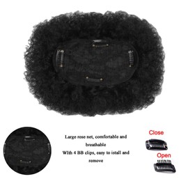 Afro High Puff Hair Topper Synthetic Afro Kinky Curly Mohawk Toupee Wigs Curly Pony Tail Clip in on Ponytail Hair Extensions Hair Pieces for Black Women Men (1B)