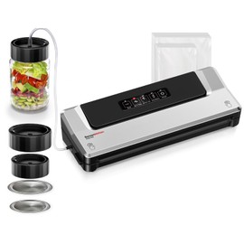 Bonsenkitchen Vacuum Sealer Machine with Mason Jar Sealer Kit | Compact Food Sealer for Kitchen Storage & Meal Prep | Multiple Modes​​ | External Vacuum System & 40 Vacuum Bags, Silver