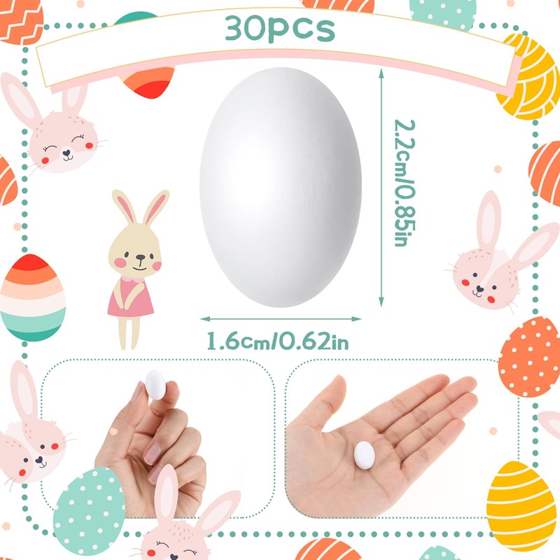 30 Pcs Mini White Wooden Eggs 7/8 Inch Fake Easter