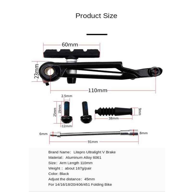 lahomia Bicycle Brake Set, Long Arm, V-Brake, Mountain Bicycle, Folding