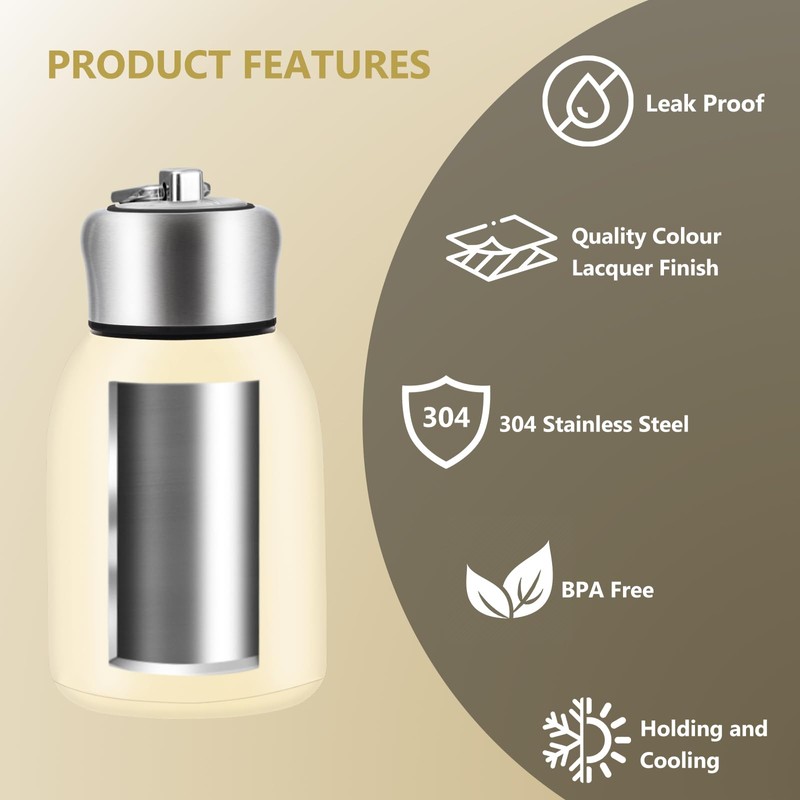 Boziee 280 ml Small Stainless Steel Thermos Flask, BPA-Free, Portable