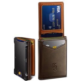 KEMISANT Men Wallet Slim Leather Wallet Card Holders for 15 Cards RFID Blocking