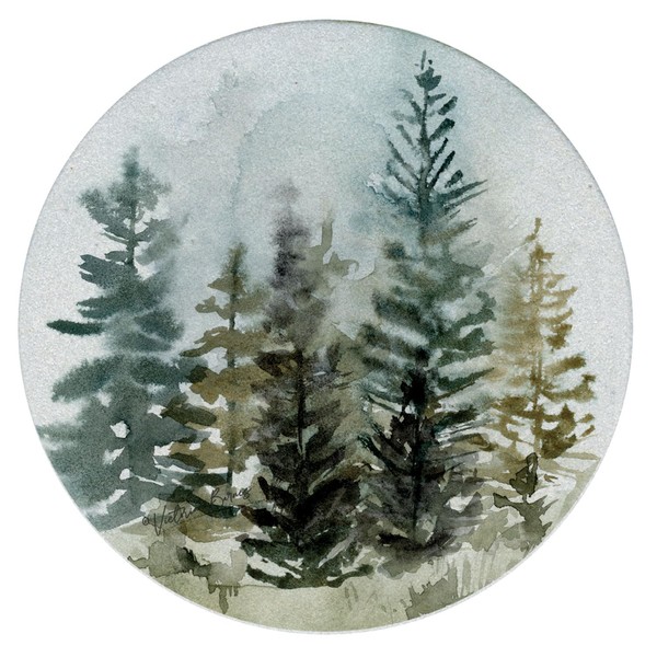 Thirstystone Misty Treeline 4 Pack Round Natural Sandstone Coasters with