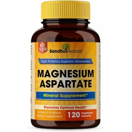 Sandhu Herbals Magnesium Aspartate 120 Vegetarian Capsules-Promotes Optimal Health