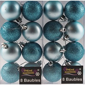 Set Of 16 ICE BLUE Christmas Tree Baubles Decorations - Bulk Buy value