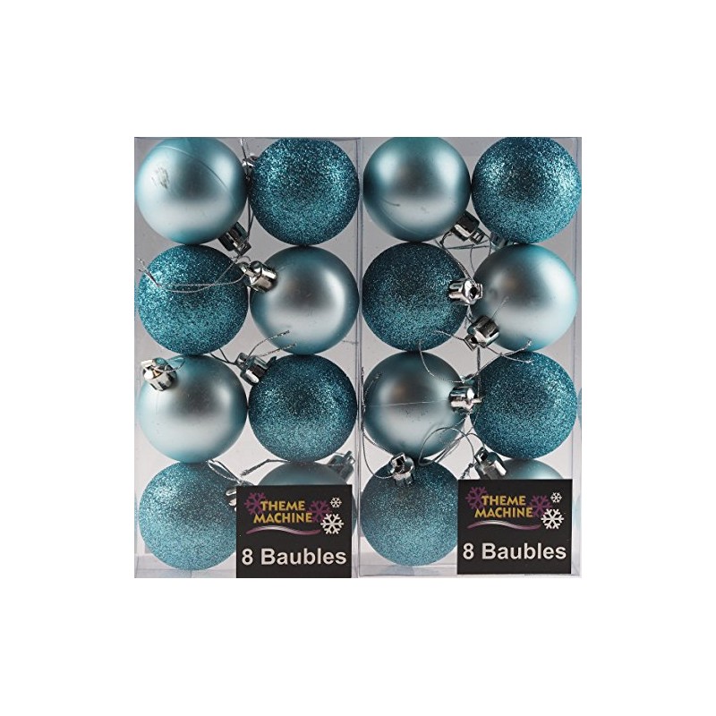 Set Of 16 ICE BLUE Christmas Tree Baubles Decorations -