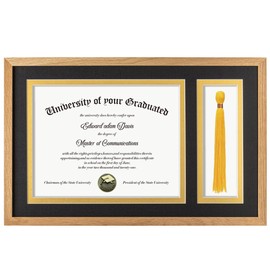 Fun Memories OAK Wood 11x18 Diploma Frame with Tassel Holder, 100% Solid Oak Wood Certificate Picture Frame with High Definition Glass, Document Frame for Wall, Black Mat