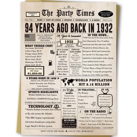 Ziwenhu Large 94th Birthday Gifts Card for Grandma Granddad,Cheers to 94 Years Old Birthday Card Decorations for Men Women,Funny 94th Birthday Greeting Cards for Dad Mom