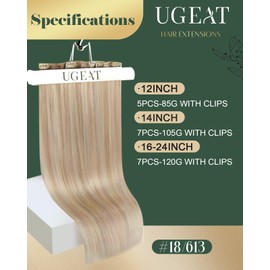 Ugeat Human Hair Clip in Extensions Blonde Highlights Long Straight Hair 24 Inch Clip in Hair Extensions Human Hair Ash Blonde Mix with Bleach Blonde Highlights No Damage 120g 7pcs