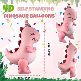 Arrowbash 2 Pcs 4d Pink Dinosaur Balloons Inflatable Matte Dinosaur T Rex Foil Balloons for Dino Themed Birthday Party Decoration Baby Shower Gender Reveal Decorations Favors