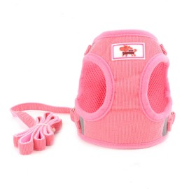 Zunea Small Dog Harness and Lead Sets No Pull Adjustable Reflective Step-in Soft Mesh Corduroy Vest Harnesses for Boy Girl Pet Dogs Puppy Chihuahua Cats Pink S