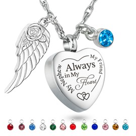 Forever in My Heart Cremation Jewelry for My Nephew My Friend Ashes Urn Necklace with 12 Birthstones Memorial Keepsake Pendant Sympathy Gift