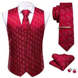 Barry.Wang Men's Christmas Vest Tie Set Suit Holiday Business Dress Waistcoat V-Neck Party Snowflake Xmas Costumes