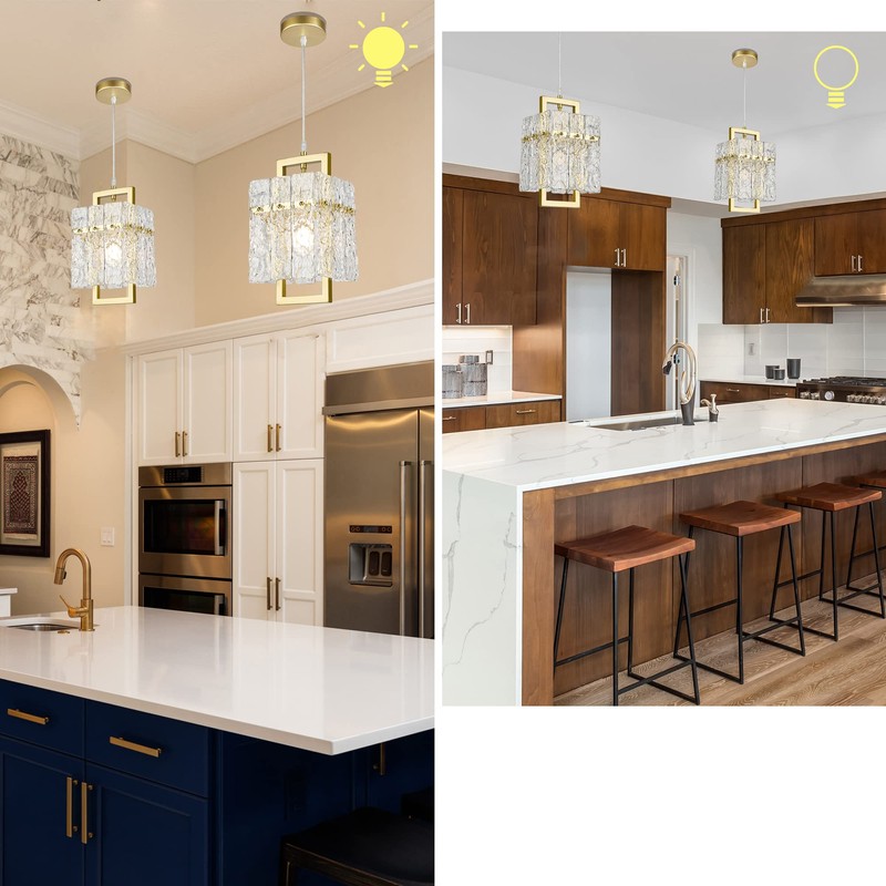 IKK Gold Crystal Pendant Light for Kitchen Island, Luxury Water