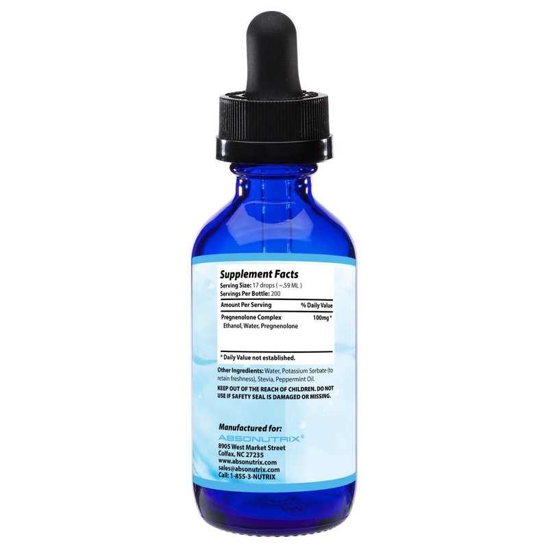 Absonutrix Pregnenolone Supplement 100mg, 4 Oz Liquid, 200 Servings, Made