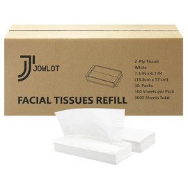 JOWLOT Facial Tissue Refill - 30 Packs Soft Tissues Bulk for Tissue Box Holder and Tissue Box Cover, 100 Tissues Per Pack, 3000 Total for Home Office Car Restaurant Hotel