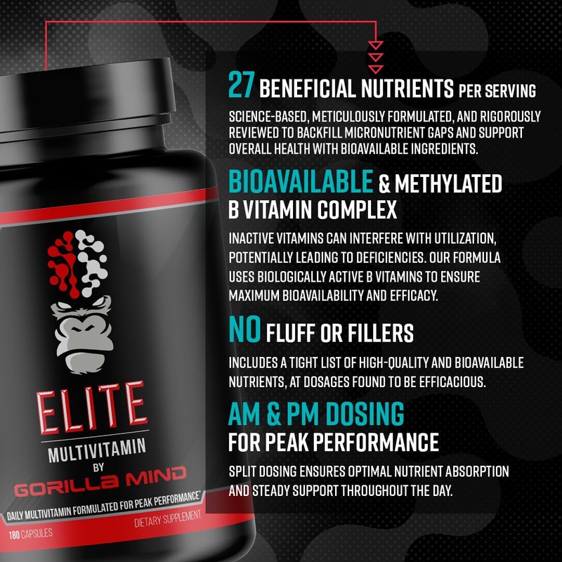 Gorilla Mind Elite Multi-Vitamin (180 Capsules) – Daily Multivitamin Formulated